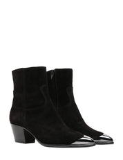 SCARPA DONNA ANNA F. TRONCHETTO NERO IN PELLE EFFETTO VELOUR CON DETTAGLIO METALLICO SULLA PUNTA