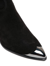 SCARPA DONNA ANNA F. TRONCHETTO NERO IN PELLE EFFETTO VELOUR CON DETTAGLIO METALLICO SULLA PUNTA