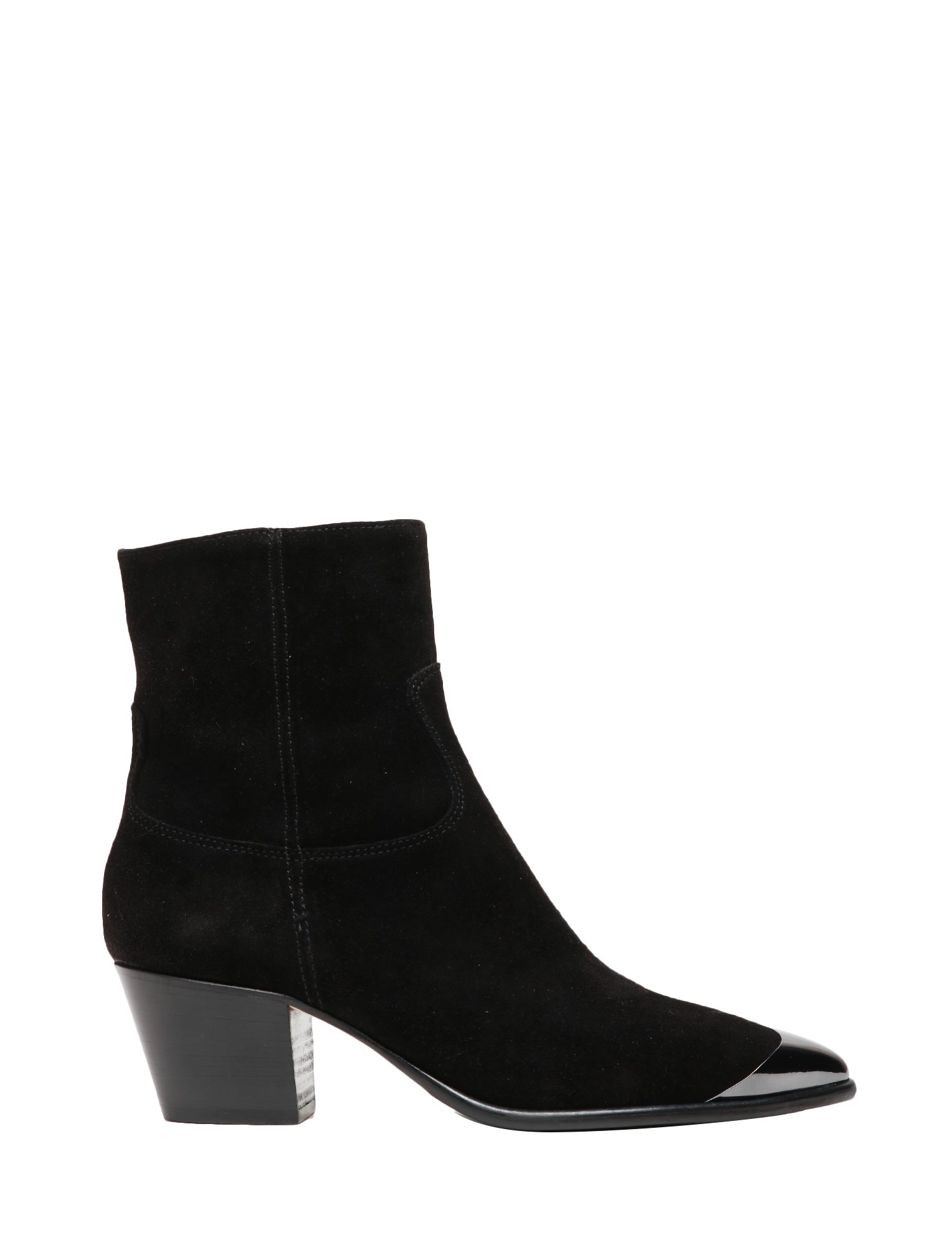 SCARPA DONNA ANNA F. TRONCHETTO NERO IN PELLE EFFETTO VELOUR CON DETTAGLIO METALLICO SULLA PUNTA