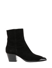 SCARPA DONNA ANNA F. TRONCHETTO NERO IN PELLE EFFETTO VELOUR CON DETTAGLIO METALLICO SULLA PUNTA
