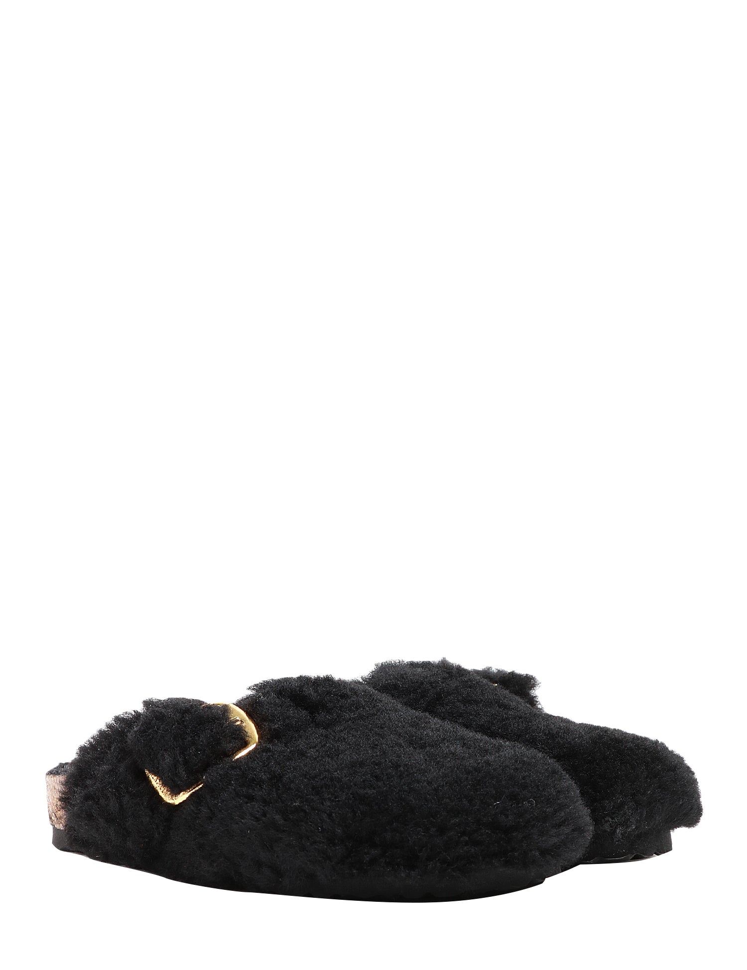 CIABATTA DONNA BIRKENSTOCK NERA BOSTON BIG BUCKLE SHEARLING TEDDY IN LANA CON FIBBIA ORO