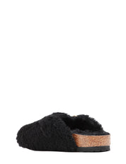 CIABATTA DONNA BIRKENSTOCK NERA BOSTON BIG BUCKLE SHEARLING TEDDY IN LANA CON FIBBIA ORO