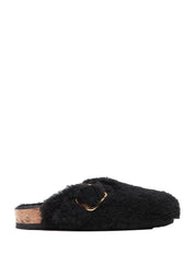 CIABATTA DONNA BIRKENSTOCK NERA BOSTON BIG BUCKLE SHEARLING TEDDY IN LANA CON FIBBIA ORO