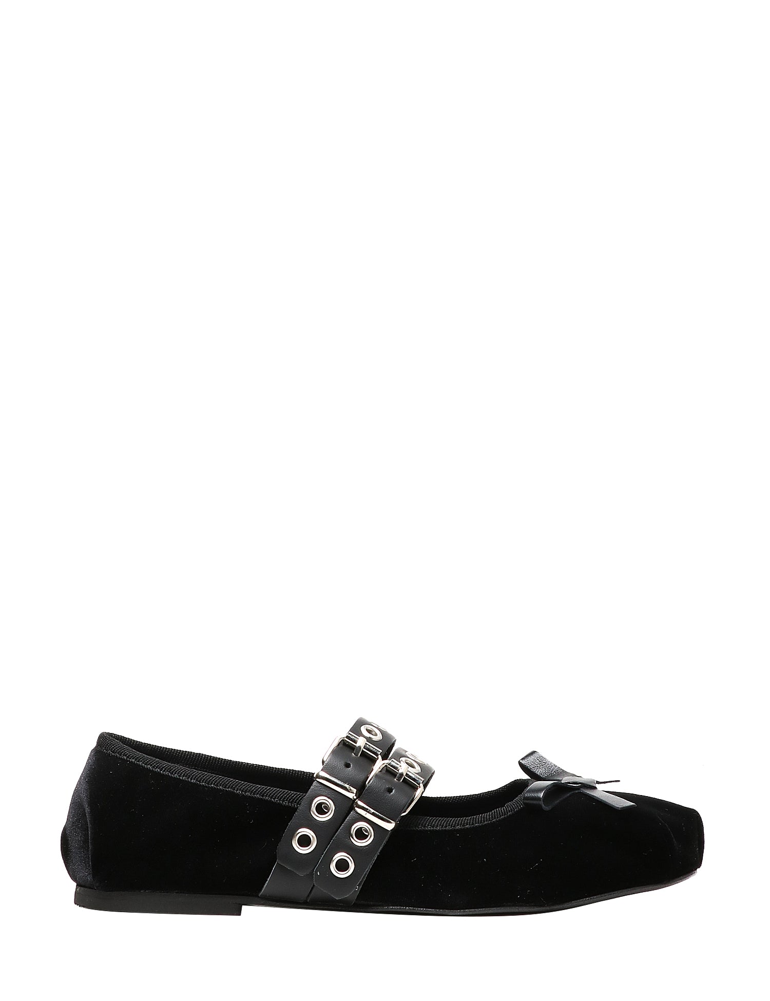 SCARPA BALLERINA DIVINE FOLLIE NERA IN VELLUTO CON DOPPIO CINTURINO BORCHIATO E NASTRO VICHY