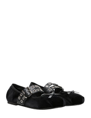 SCARPA BALLERINA DIVINE FOLLIE NERA IN VELLUTO CON DOPPIO CINTURINO BORCHIATO E NASTRO VICHY