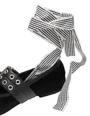 SCARPA BALLERINA DIVINE FOLLIE NERA IN VELLUTO CON DOPPIO CINTURINO BORCHIATO E NASTRO VICHY