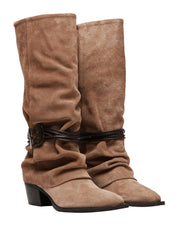 STIVALE TEXANO DONNA DIVINE FOLLIE TAUPE IN PELLE SCAMOSCIATA CON CAVIGLIERA