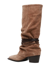 STIVALE TEXANO DONNA DIVINE FOLLIE TAUPE IN PELLE SCAMOSCIATA CON CAVIGLIERA