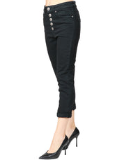 JEANS DONNA DONDUP KOONS IN DENIM NERO CINQUE TASCHE A VITA REGOLARE CON BOTTONIERA GIOIELLO E LUNGHEZZA ALLA CAVIGLIA
