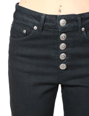 JEANS DONNA DONDUP KOONS IN DENIM NERO CINQUE TASCHE A VITA REGOLARE CON BOTTONIERA GIOIELLO E LUNGHEZZA ALLA CAVIGLIA