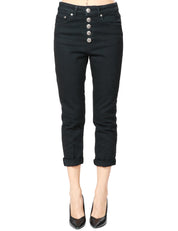 JEANS DONNA DONDUP KOONS IN DENIM NERO CINQUE TASCHE A VITA REGOLARE CON BOTTONIERA GIOIELLO E LUNGHEZZA ALLA CAVIGLIA