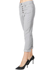 PANTALONE DONNA DONDUP KOONS GRIGIO CHIARO CINQUE TASCHE IN VELLUTO E COTONE CON BOTTONIERA GIOIELLO