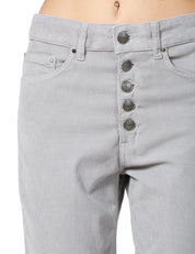 PANTALONE DONNA DONDUP KOONS GRIGIO CHIARO CINQUE TASCHE IN VELLUTO E COTONE CON BOTTONIERA GIOIELLO