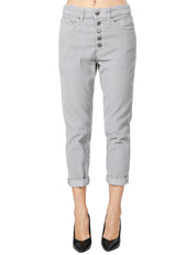 PANTALONE DONNA DONDUP KOONS GRIGIO CHIARO CINQUE TASCHE IN VELLUTO E COTONE CON BOTTONIERA GIOIELLO