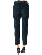 PANTALONE DONNA DONDUP KOON BLU CINQUE TASCHE IN VELLUTO A COSTE CON BOTTONIERA GIOIELLO