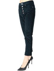 PANTALONE DONNA DONDUP KOON BLU CINQUE TASCHE IN VELLUTO A COSTE CON BOTTONIERA GIOIELLO