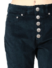 PANTALONE DONNA DONDUP KOON BLU CINQUE TASCHE IN VELLUTO A COSTE CON BOTTONIERA GIOIELLO