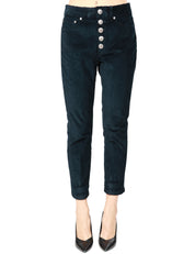 PANTALONE DONNA DONDUP KOON BLU CINQUE TASCHE IN VELLUTO A COSTE CON BOTTONIERA GIOIELLO