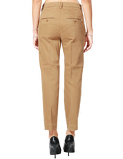 PANTALONE DONNA DONDUP NIMA TABACCO TINTO IN CAPO CON BOTTONIERA GIOIELLO IN GABARDINA STERTCH MANO CALDA