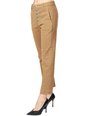 PANTALONE DONNA DONDUP NIMA TABACCO TINTO IN CAPO CON BOTTONIERA GIOIELLO IN GABARDINA STERTCH MANO CALDA