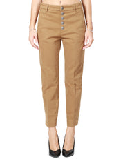PANTALONE DONNA DONDUP NIMA TABACCO TINTO IN CAPO CON BOTTONIERA GIOIELLO IN GABARDINA STERTCH MANO CALDA