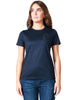 T-shirt donna dondup blu a girocollo in jersey basico con logo ricamato sul petto