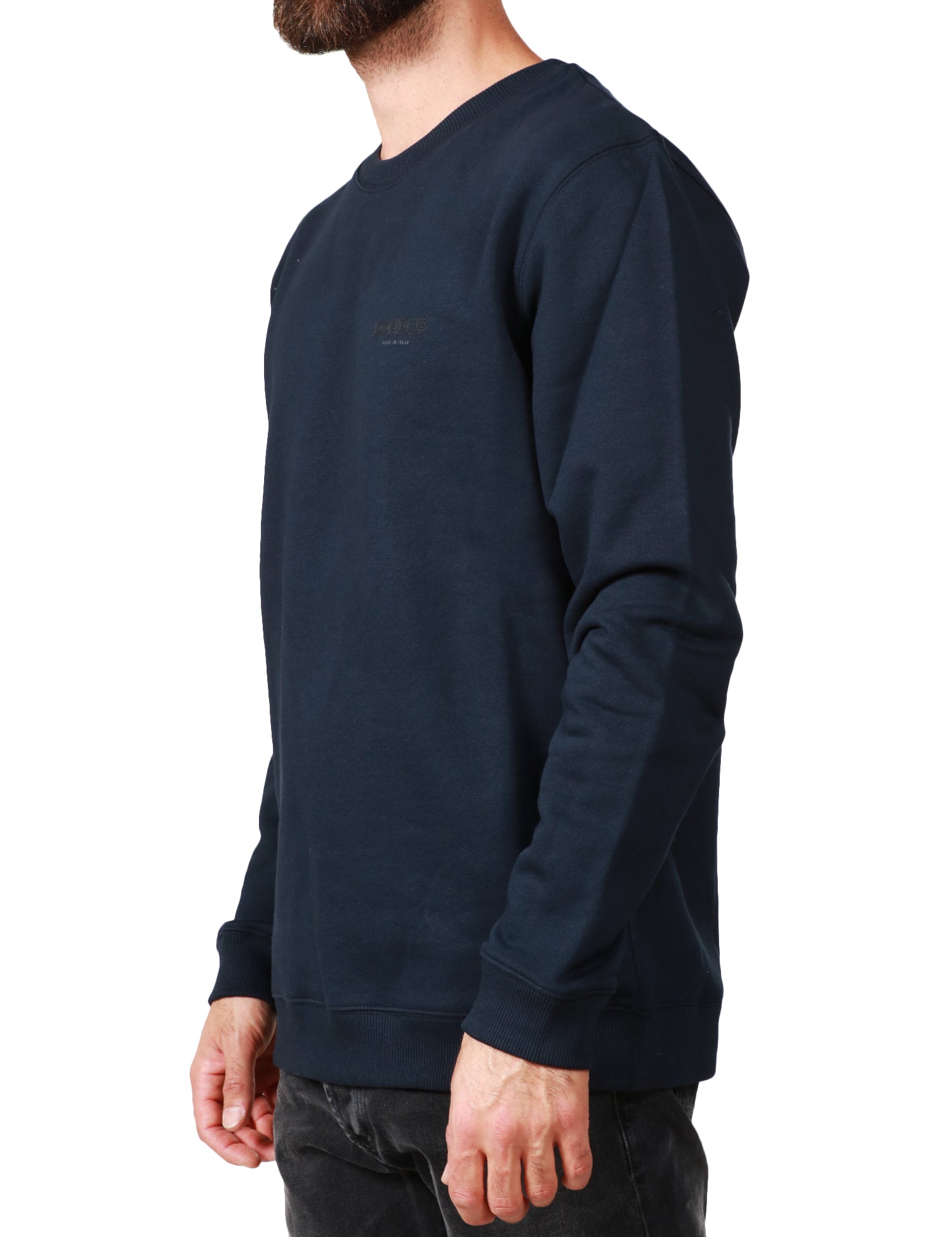 FELPA UOMO DONDUP BLU GIROCOLLO CON STAMPA LOGO SUL PETTO IN COTONE