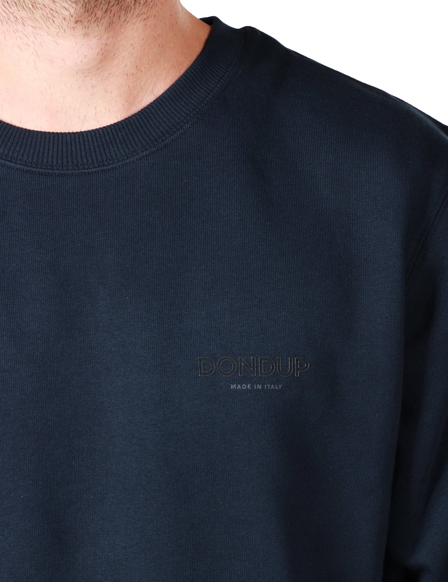FELPA UOMO DONDUP BLU GIROCOLLO CON STAMPA LOGO SUL PETTO IN COTONE