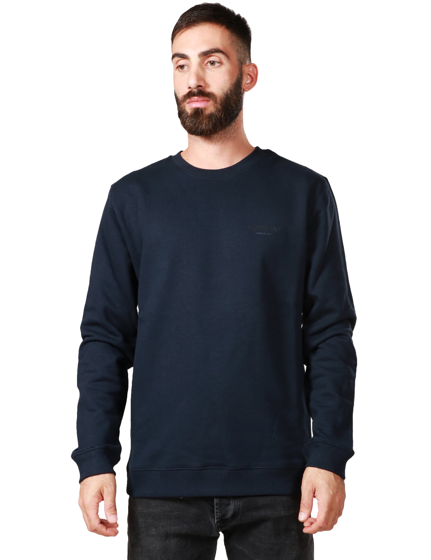 FELPA UOMO DONDUP BLU GIROCOLLO CON STAMPA LOGO SUL PETTO IN COTONE