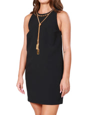 ABITO DONNA ELISABETTA FRANCHI NERO SMANICATO CON COLLANA IN DOPPIA CATENA E CHARMS SULLO SCOLLO A GIRO
