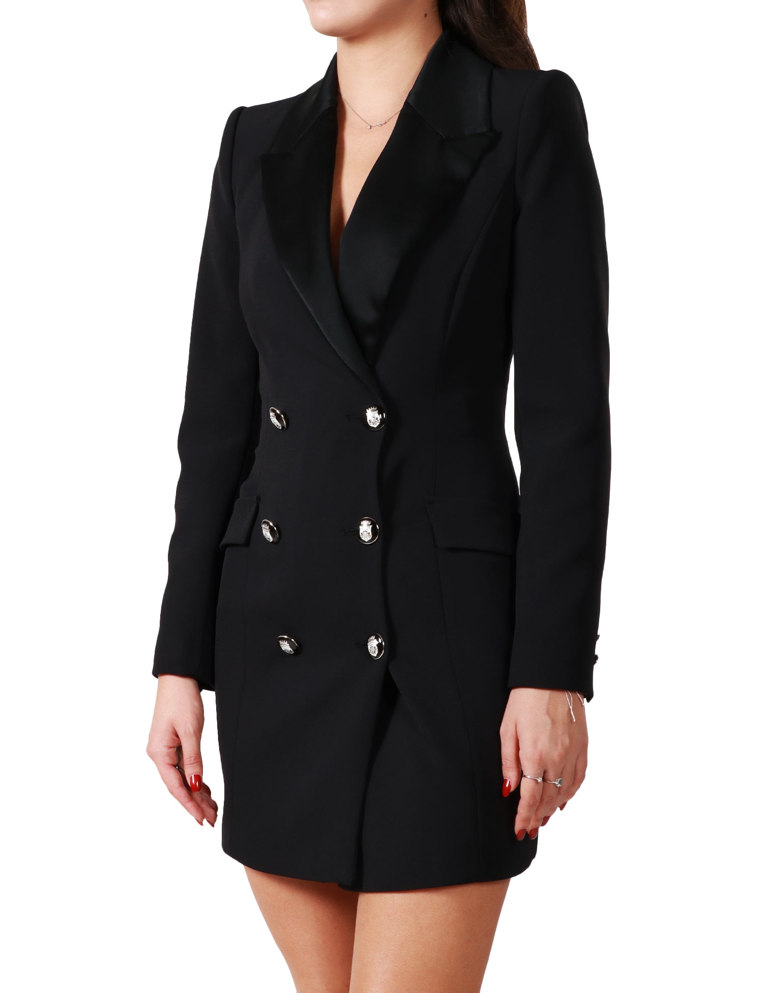 ELISABETTA FRANCHI ABITO DONNA ELISABETTA FRANCHI NERO DOPPIOPETTO CON REVERS A LANCIA IN RASO E BOTTONI ARGENTO AB74147E2 bluejoy it