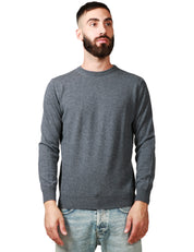 MAGLIONE UOMO KANGRA GRIGIO FUMO GIROCOLLO CON POLSI E FONDI LAVORATI E COSTINE IN LANA RASATA