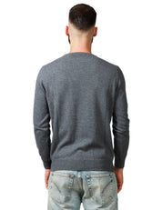 MAGLIONE UOMO KANGRA GRIGIO FUMO GIROCOLLO CON POLSI E FONDI LAVORATI E COSTINE IN LANA RASATA