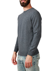 MAGLIONE UOMO KANGRA GRIGIO FUMO GIROCOLLO CON POLSI E FONDI LAVORATI E COSTINE IN LANA RASATA
