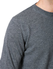 MAGLIONE UOMO KANGRA GRIGIO FUMO GIROCOLLO CON POLSI E FONDI LAVORATI E COSTINE IN LANA RASATA