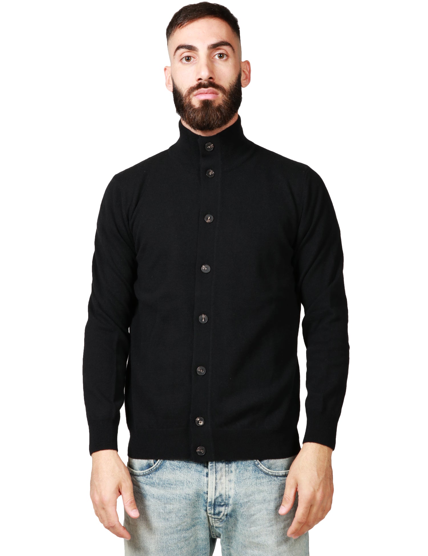 CARDIGAN UOMO KANGRA MANICA LUNGA COLLO IN PIEDI CON BOTTONI IN TONO 100 % LANA MERINO EXTRAFINE