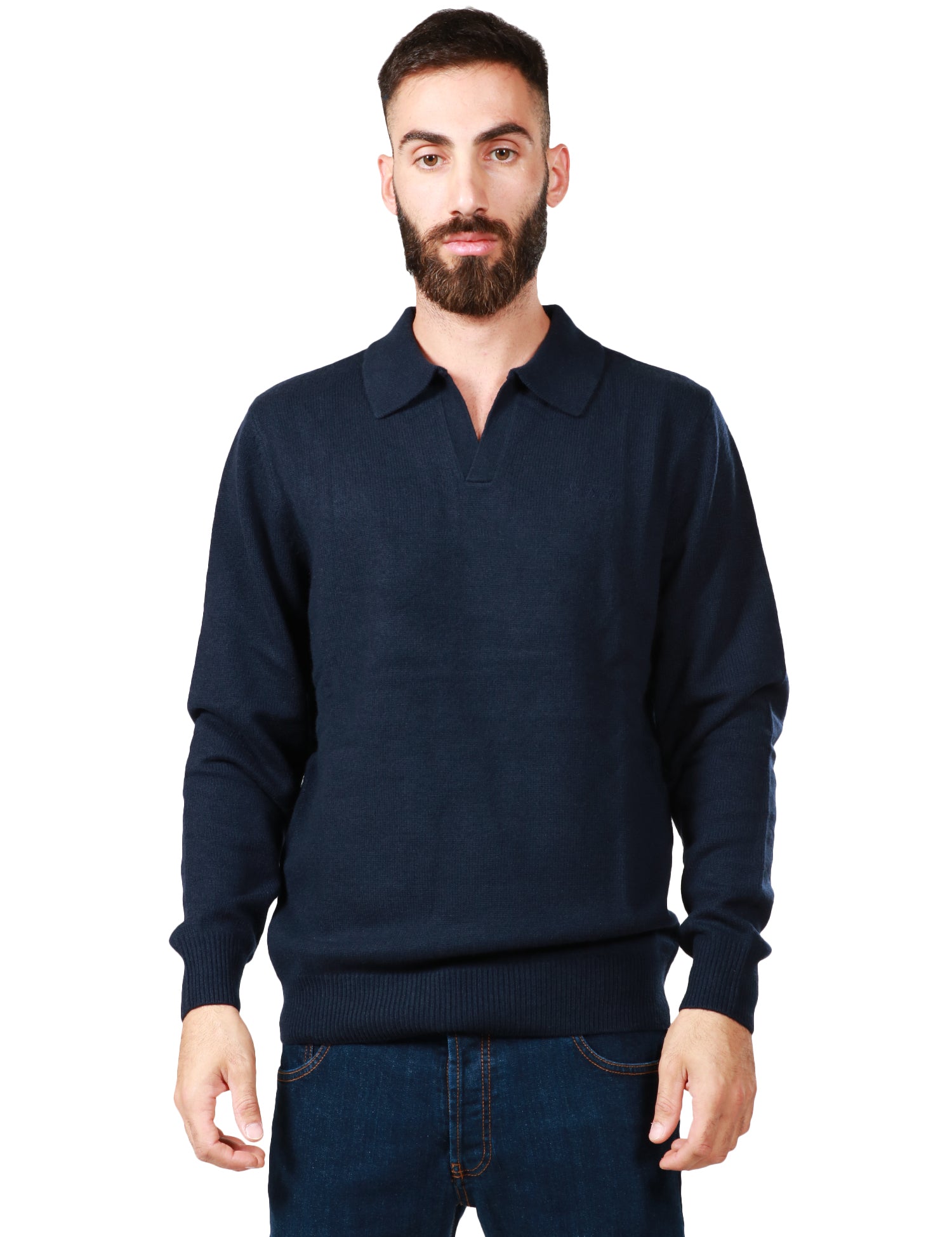 MAGLIONE POLO UOMO MC 2 SAINT BARTH BLU NAVY CON COLLETTO E LOGO RICAMATO SUL PETTO IN MISTO CACHEMIRE