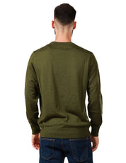 MAGLIONE UOMO MC 2 SAINT BARTH VERDE MILITARE GIROCOLLO CON RICAMO LOGO SUL POLSINO IN LANA MERINO 100%