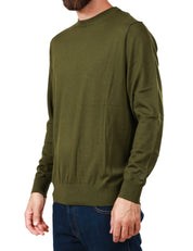 MAGLIONE UOMO MC 2 SAINT BARTH VERDE MILITARE GIROCOLLO CON RICAMO LOGO SUL POLSINO IN LANA MERINO 100%