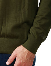 MAGLIONE UOMO MC 2 SAINT BARTH VERDE MILITARE GIROCOLLO CON RICAMO LOGO SUL POLSINO IN LANA MERINO 100%