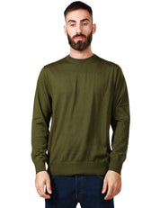 MAGLIONE UOMO MC 2 SAINT BARTH VERDE MILITARE GIROCOLLO CON RICAMO LOGO SUL POLSINO IN LANA MERINO 100%