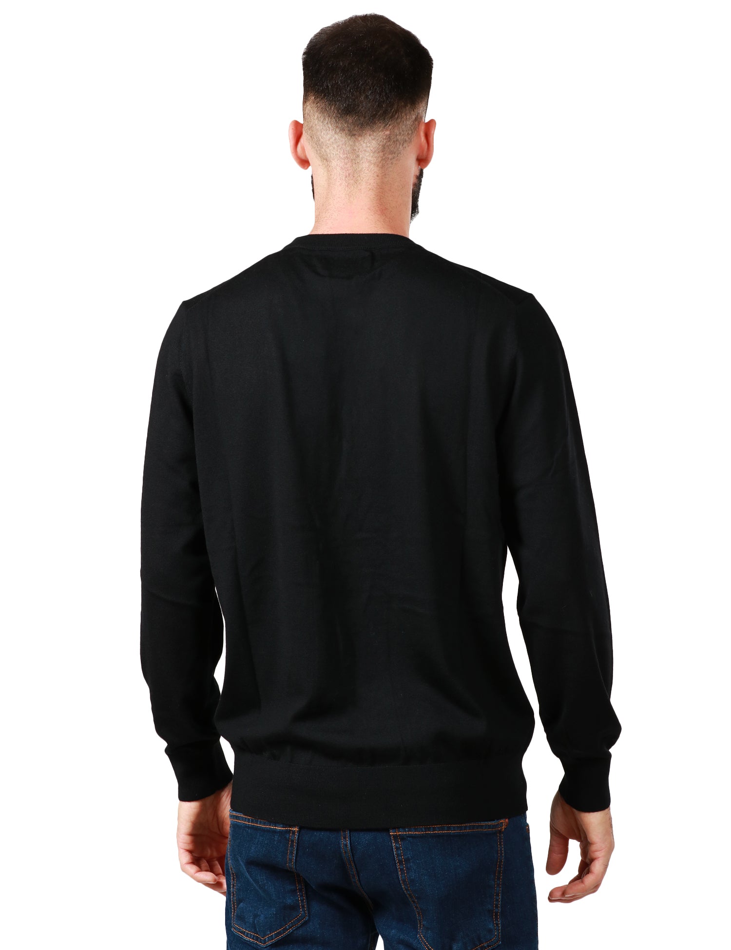 MAGLIONE UOMO MC 2 SAINT BARTH NERO GIROCOLLO CON RICAMO LOGO SUL POLSINO IN LANA MERINO 100%