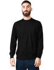 MAGLIONE UOMO MC 2 SAINT BARTH NERO GIROCOLLO CON RICAMO LOGO SUL POLSINO IN LANA MERINO 100%