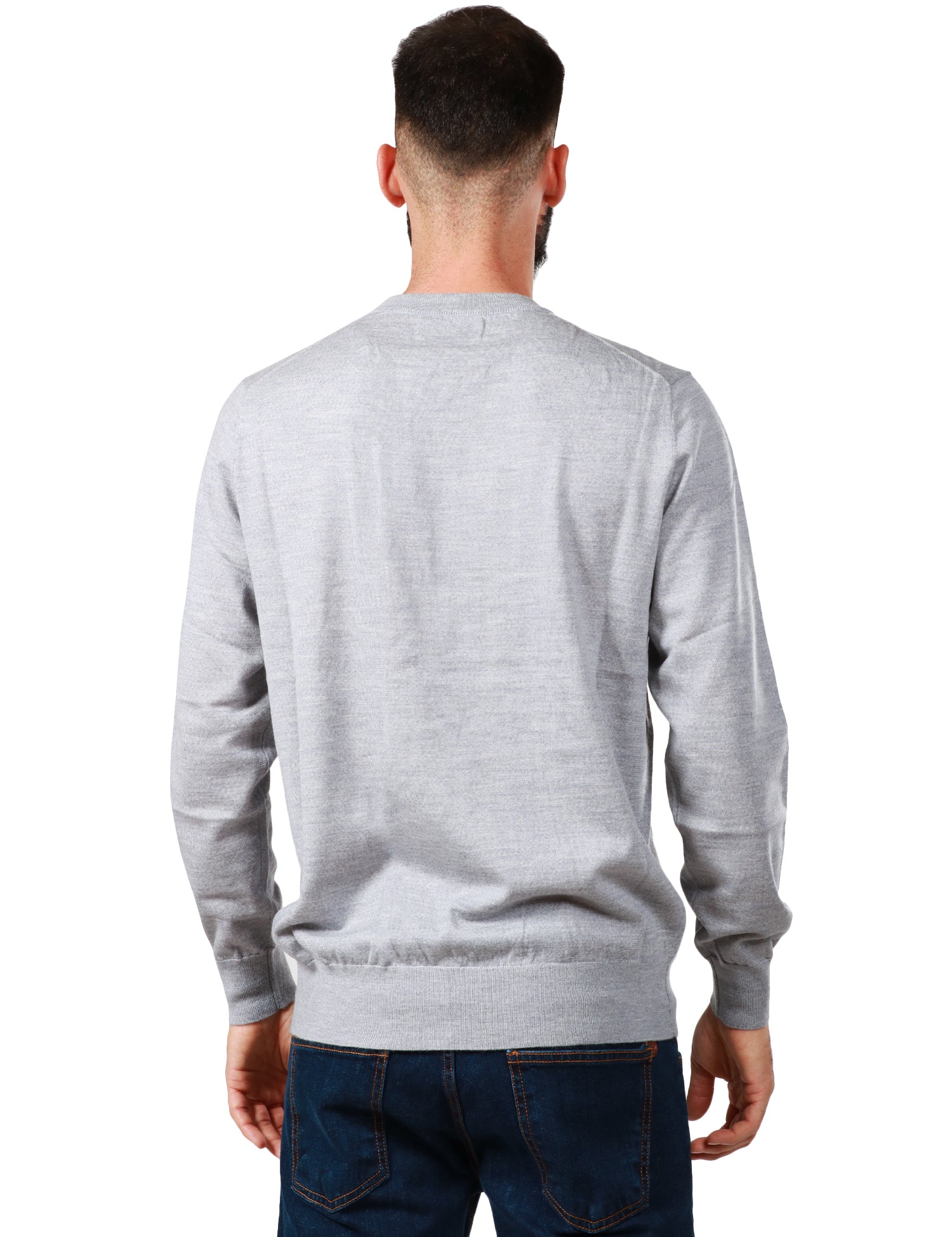 MAGLIONE UOMO MC 2 SAINT BARTH GRIGIO CHIARO GIROCOLLO CON RICAMO LOGO SUL POLSINO IN LANA MERINO 100%