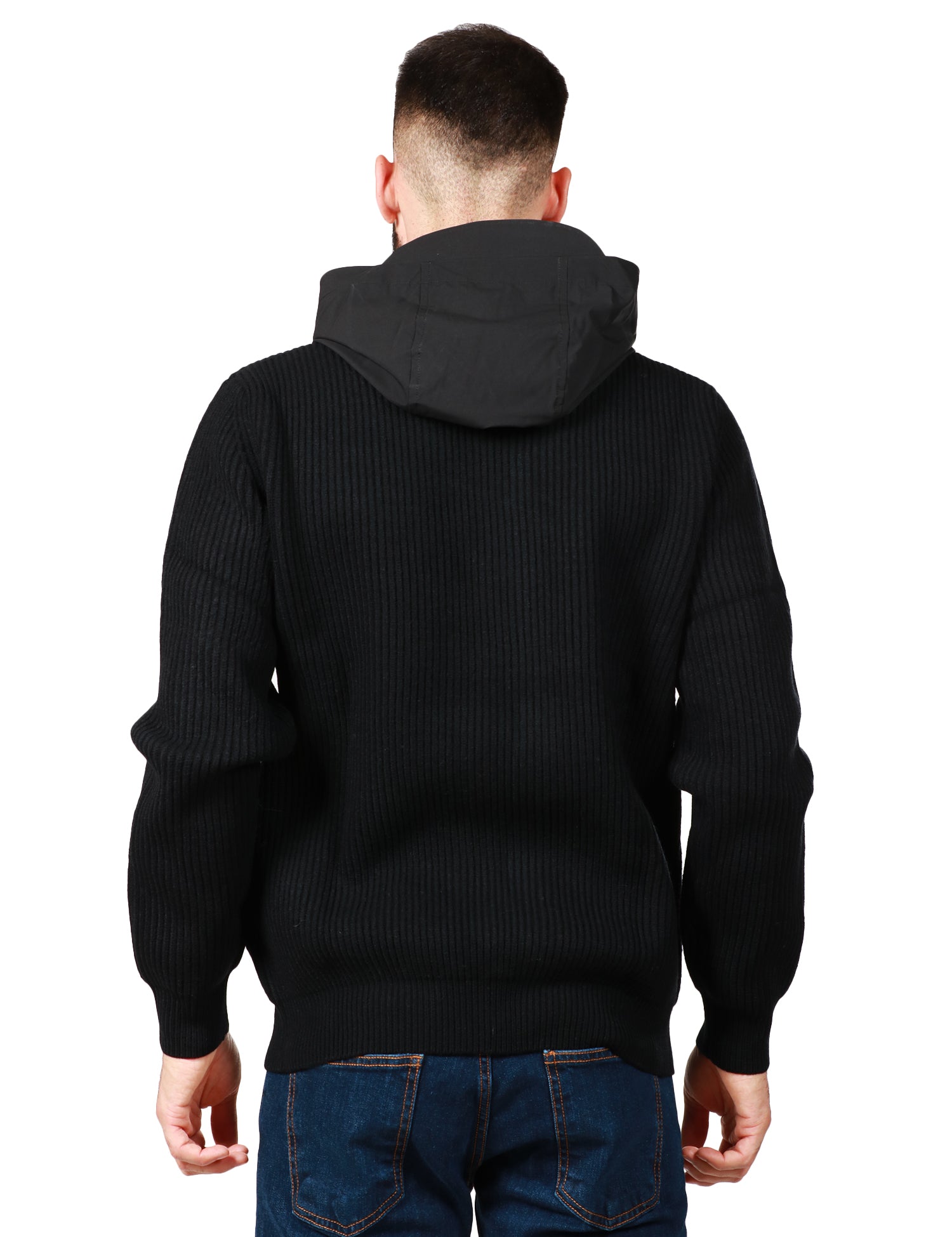 MAGLIONE UOMO MC 2 SAINT BARTH NERO CON CAPPUCCIO, ZIP E TASCHE ANTERIORI A MARSUPIO IN LANA MERINO
