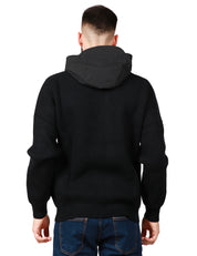 MAGLIONE UOMO MC 2 SAINT BARTH NERO CON CAPPUCCIO, ZIP E TASCHE ANTERIORI A MARSUPIO IN LANA MERINO