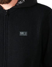 MAGLIONE UOMO MC 2 SAINT BARTH NERO CON CAPPUCCIO, ZIP E TASCHE ANTERIORI A MARSUPIO IN LANA MERINO