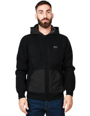 MAGLIONE UOMO MC 2 SAINT BARTH NERO CON CAPPUCCIO, ZIP E TASCHE ANTERIORI A MARSUPIO IN LANA MERINO