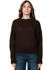 MAGLIONE DONNA MVP WARDROBE CIOCCOLATO CON GIROMANICA SCESO IN LANA MOHAIR