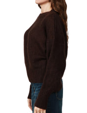 MAGLIONE DONNA MVP WARDROBE CIOCCOLATO CON GIROMANICA SCESO IN LANA MOHAIR